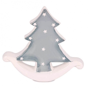 Keramik Tannenbaum mit Sternchen, Weihnachten, in Grau/Weiß, 12,5 cm