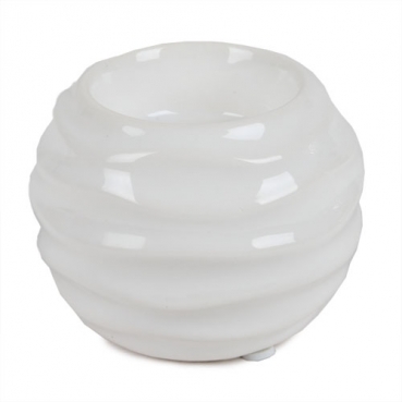 Keramik Teelichthalter Kugel Twist in Weiß, 80 mm