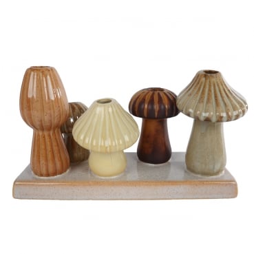 Keramik Väschen Pilze in Creme/Braun, 19 cm