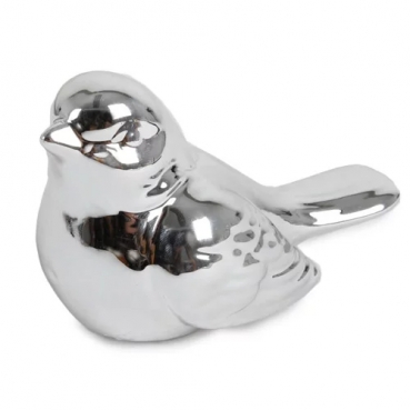 Keramik Vogel in Chrom-Optik, 10 cm