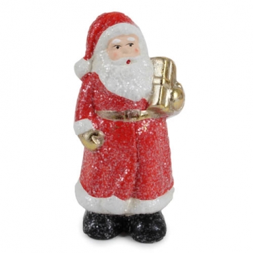 Keramik Weihnachtsmann mit Geschenk in Rot/Gold, glitzernd, 13 cm