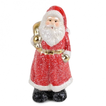Keramik Weihnachtsmann mit Geschenkesack in Rot/Gold, glitzernd, 13 cm