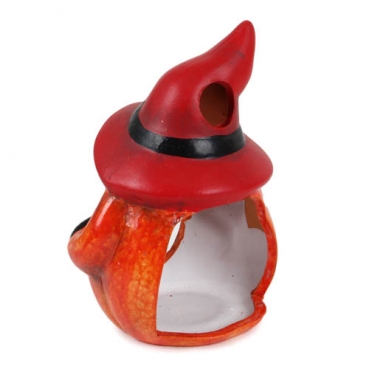 Keramik Windlicht Halloween Kürbis mit Gespenst, 12 cm Keramik Windlicht Halloween Kürbis mit Gespenst, 12 cm, Rückansicht.