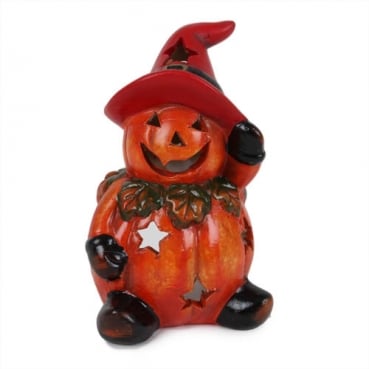 Keramik Windlicht Halloween Kürbis-Mann, 13 cm