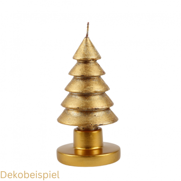 Kerze Tannenbaum in Gold mit Steckfuß mit Kerzenhalter gold.