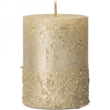 Stumpenkerze Rustic, Weihnachten in Champagner mit Glitzer, 80 x 60 mm