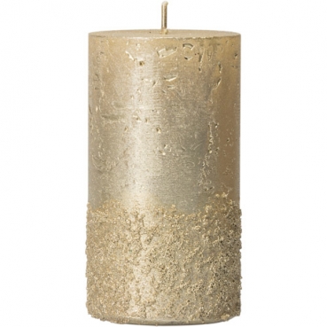 Stumpenkerze Rustic, Weihnachten in Champagner mit Glitzer, 110 x 70 mm
