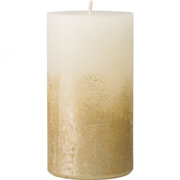 Stumpenkerze Rustic, Weihnachten in Wollweiß mit Gold, 110 x 70 mm