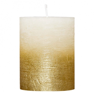 Stumpenkerze Rustic in Creme matt/Gold metallic, durchgefärbt, 90 x 68 mm