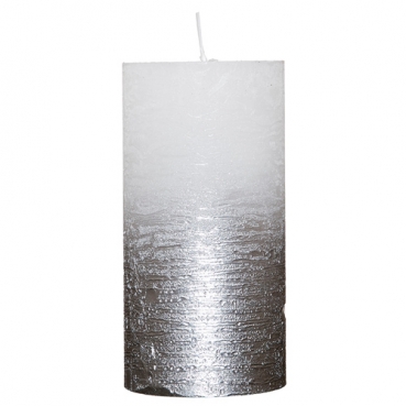 Stumpenkerze Rustic in Weiß matt/Silber metallic, durchgefärbt, 120 x 68 mm