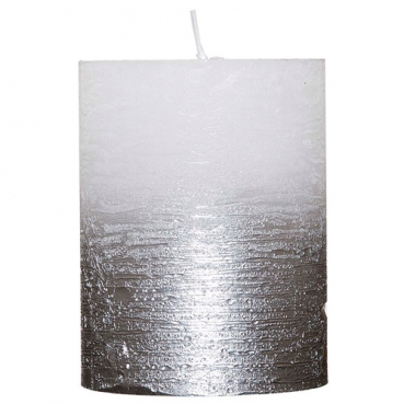Stumpenkerze Rustic in Weiß matt/Silber metallic, durchgefärbt, 90 x 68 mm