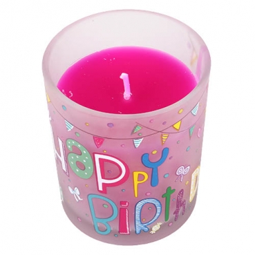 Kerze im Glas -Happy Birthday- in Pink