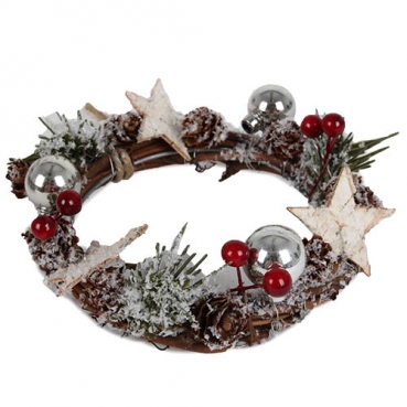 Kerzenkranz Weihnachten mit Schnee, Schlaufe zum Aufhängen, 13 cm