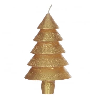Kerze Tannenbaum, Weihnachten in Gold, mit Steckfuß für Kerzenhalter, 12 cm