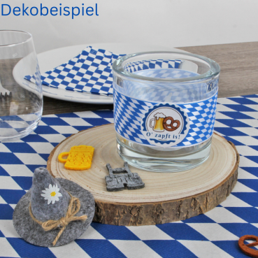 Dekobeispiel mit dem Kerzenglas Bayernraute Bayerische Raute, Bierfest, Wiesn, 80 mm.