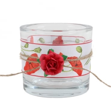 Kerzenglas Mohnblumen mit Band und Florella Blüte, 80 mm