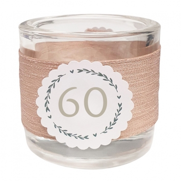 Kerzenglas Geburtstag, Kranz mit auswählbarer Jahreszahl, 80 mm.