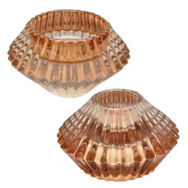 Glas Kerzenhalter 2 in 1 für Spitzkerzen, Leuchterkerzen, Teelichter in Amber, 75 mm