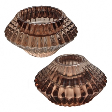 Glas Kerzenhalter 2 in 1 für Spitzkerzen, Leuchterkerzen, Teelichter in Braun, 75 mm