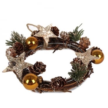 Kerzenkranz Weihnachten mit Glitzer, Schlaufe zum Aufhängen, 13 cm