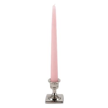 Tisch Kerzenständer für Stabkerzen in Silber, quadratisch mit Stabkerze.