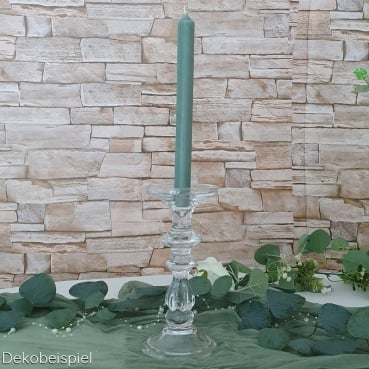 Dekobeispiel für den großen Glas Kerzenständer für Stab- und Stumpenkerzen, klar, 21,5 cm.