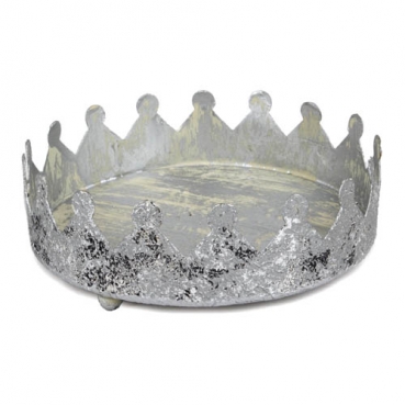 Metall Kerzenuntersetzer, Gesteckunterlage, Krone in Silber, 14 cm