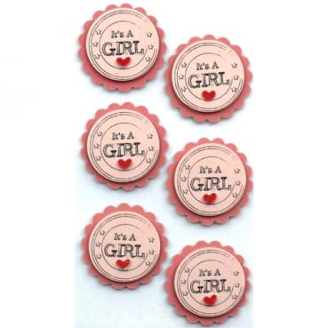 Klebe Sticker 3D Taufe, Baby, -It's A Girl- in Rosa