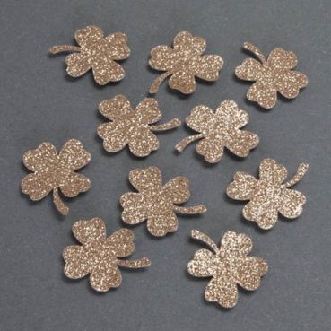 20 Streudeko Papier Kleeblätter, Silvester in Kupfer glitzernd, 24 mm