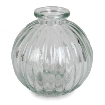 Kleines Glas Kugel Väschen, gestreift, klar, 85 mm