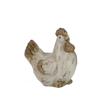 Kleines Keramik Huhn in Weiß/Braun, 90 mm