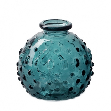 Kleines Glas Kugel Väschen mit Punkten in Petrol, 85 mm