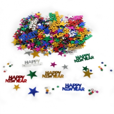Konfetti Silvester, Happy New Year, Sterne, bunt
