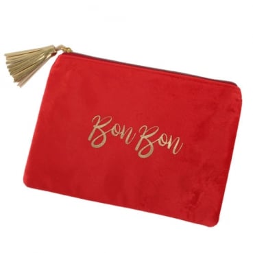 Kosmetiktasche, Aufbewahrungstasche, -Bon Bon-, samtig in Rot/Gold, 22 cm