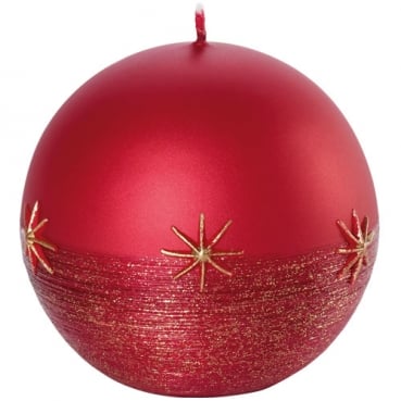 Kugelkerze Weihnachten, Sterne in Rot/Gold, 80 x 80 mm