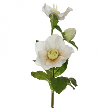 Kunstblume Christrose, Helleborus in Weiß mit 2 Blüten und 1 Knospe, 53 cm
