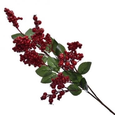 Deko Zweig mit großen und kleinen Beeren in Rot, 60 cm