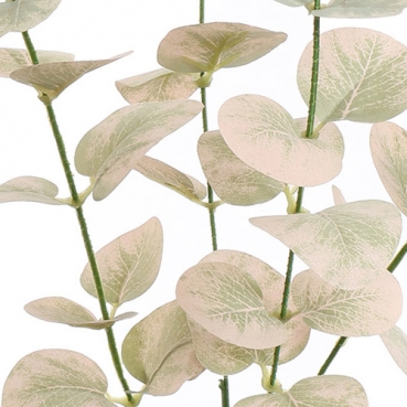 Kunstblume Eukalyptuszweig in Zartrosa/Weiß, 60 cm Kunstblume Eukalyptuszweig in Zartrosa/Weiß, 60 cm, Nahaufnahme.
