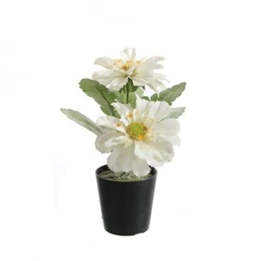Kunstblume Gerbera im Topf in Weiß, 16 cm