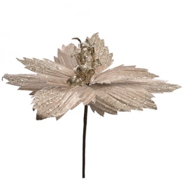 Kunstblume, Weihnachtsstern in Champagner-Gold glitzernd, 27 cm