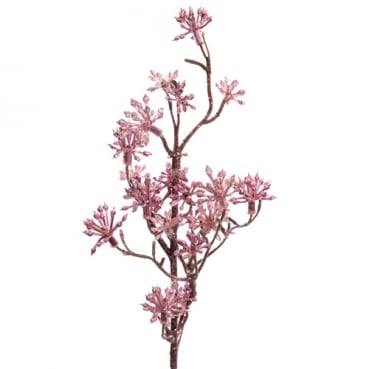 Kunstblume, Glitzer Blütenzweig Japanische Skimmie in Rosé, 31 cm