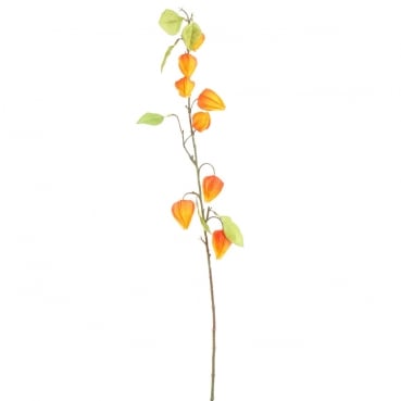Kunstblume, Deko Zweig Physalis, Lampionblume in Orange, 90 cm