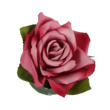 Kunstblume Rosenkopf im Blättertöpfchen in Mauve, 80 mm Kunstblume Rosenkopf im Blättertöpfchen in Mauve, 80 mm.