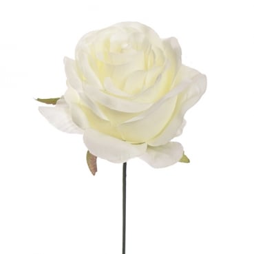 Kunstblume Rosenkopf am Draht in Creme-Weiß, zum Stecken, ca. 90 mm