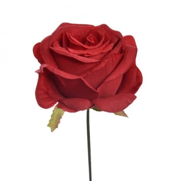 Kunstblume Rosenkopf am Draht in Rot, zum Stecken, ca. 90 mm