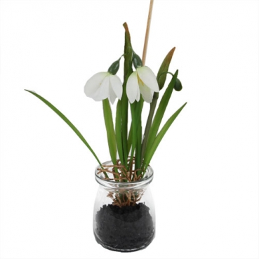 Kunstblume Schneeglöckchen im Glas, 20 cm