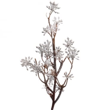 Kunstblume, Glitzer Blütenzweig Japanische Skimmie in Silber, 31 cm