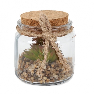 Kunstblume Sukkulente im Glas mit Korken, Nr. 2, 65 mm
