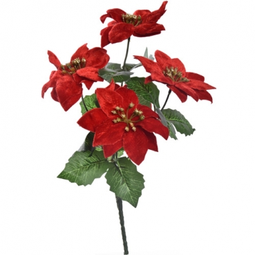 Kunstblume, Samt Weihnachtsstern Glitzer in Rot , 32 cm