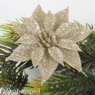 Kunstblume Kleiner Weihnachtsstern mit Clip in Gold glitzernd, 80 mm